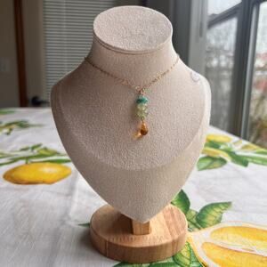 Abstract Artsy Unique Whimsical Fruit Green Turquoise Bead Boho Casual Necklace